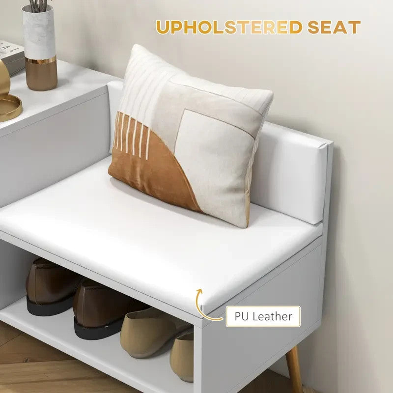 Shoe Storage Bench with Cushion & Cupboard | Hallway Entryway Cabinet