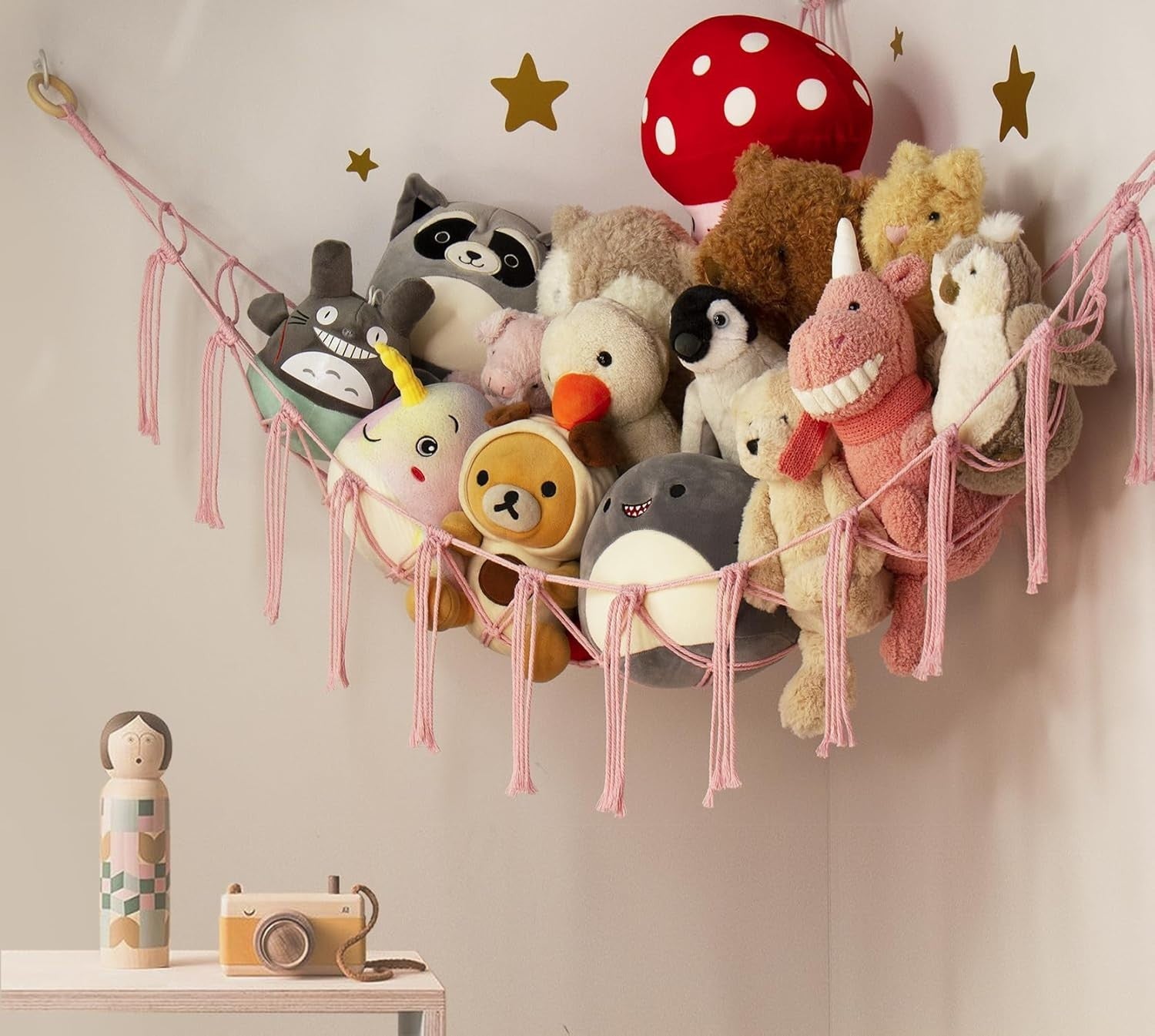 Stuffed Animal Hammock Storage Net – Cotton Toy Holder, Boho Wall Decor