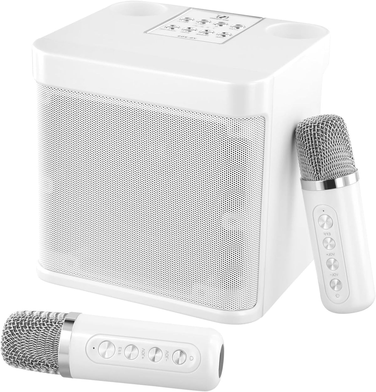 Portable Karaoke Machine 2 Wireless Mics Bluetooth PA System White