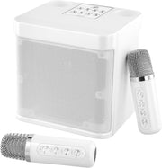 Portable Karaoke Machine 2 Wireless Mics Bluetooth PA System White