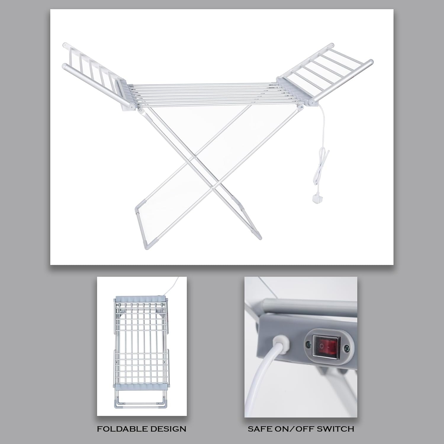 Electric Heated Clothes Airer Folding Drying Rack 20 Heated Bars Indoor