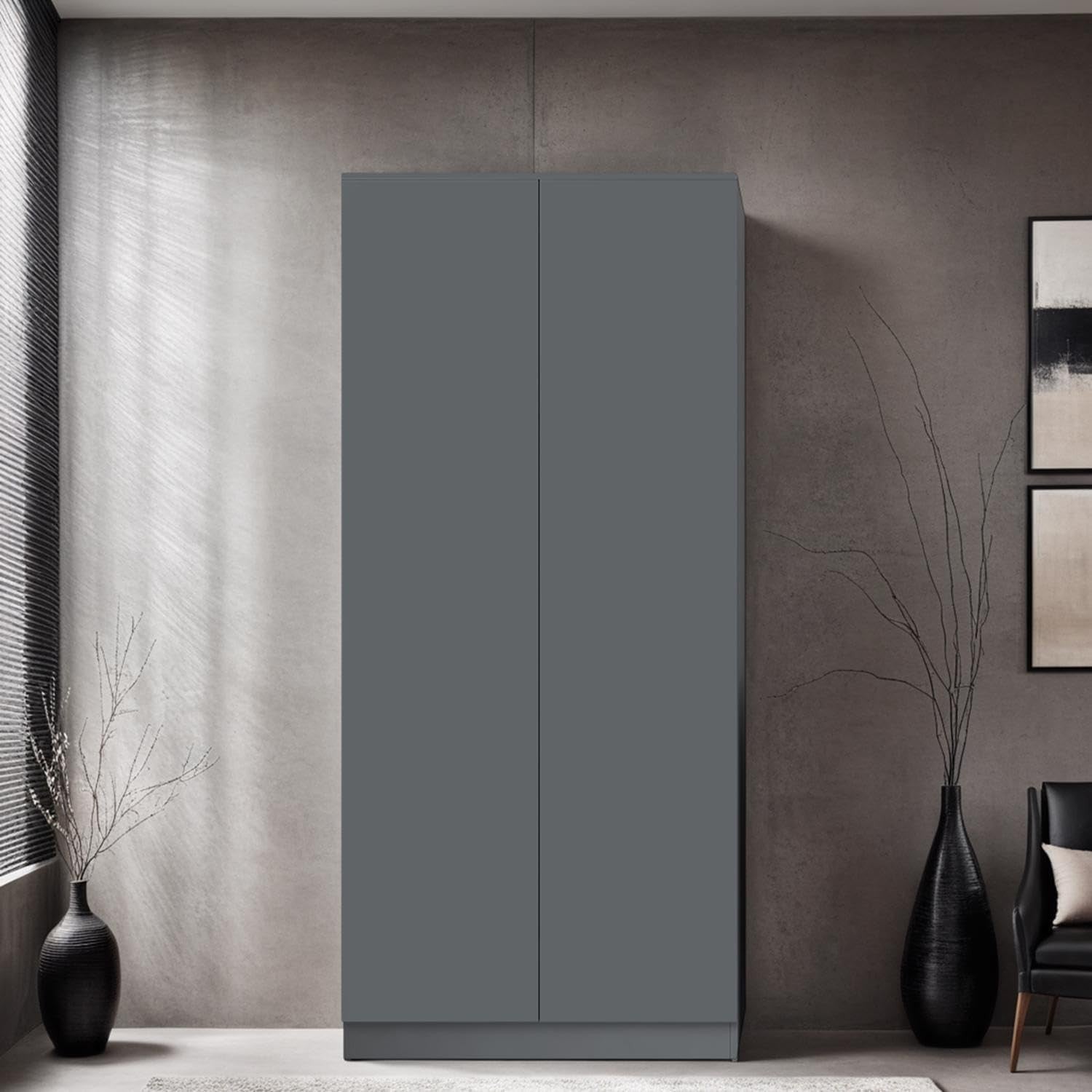 Dark Grey 2-Door Double Wardrobe 180cm | Scratch-Resistant, Space Saving