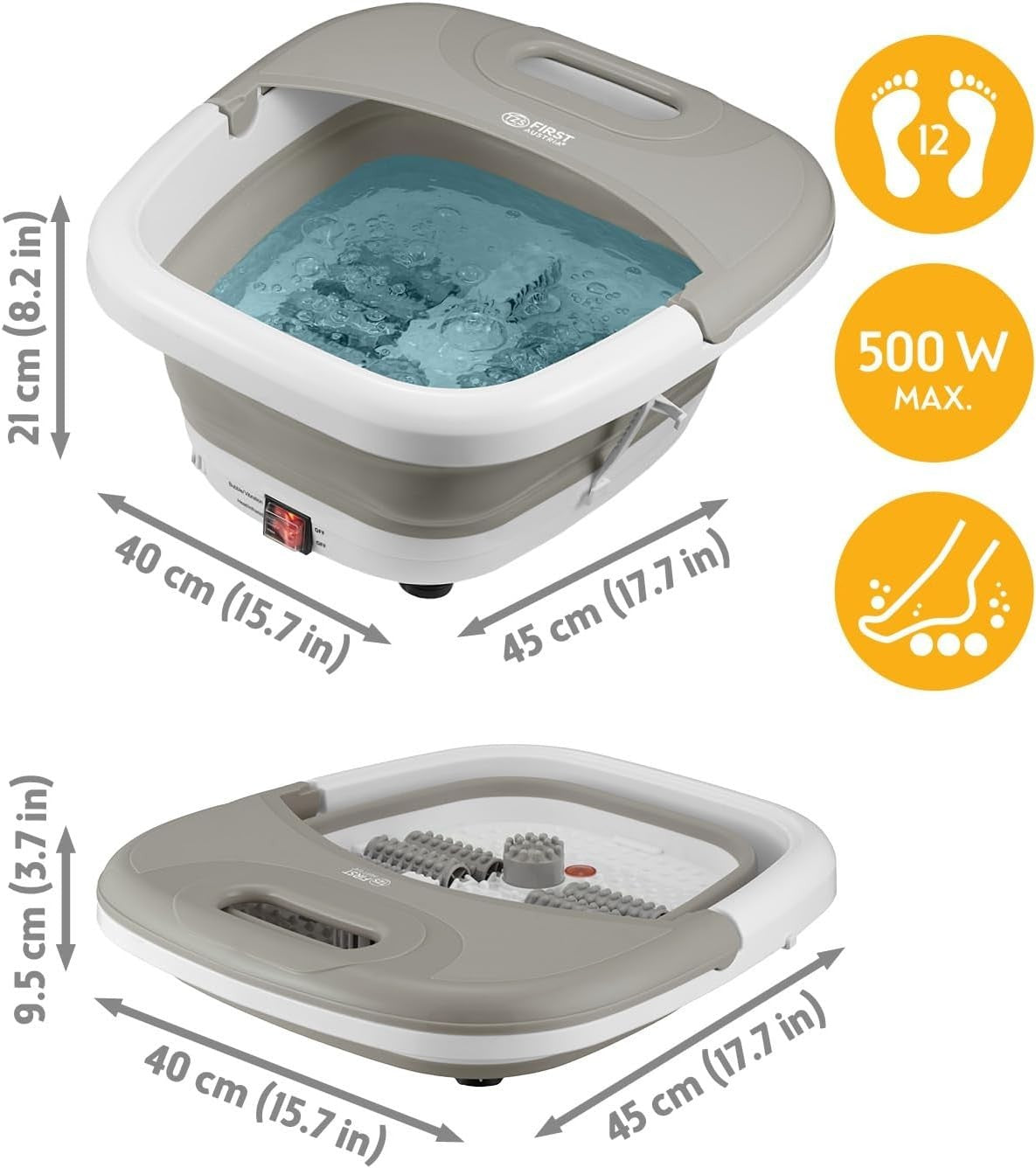 Foldable Electric Foot Spa Massager 450W Heat Bubbles Infrared Rollers