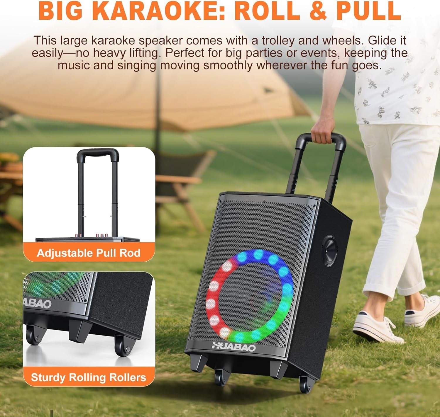 Large Black Karaoke Speaker 11" Bluetooth Trolley 2 Mics