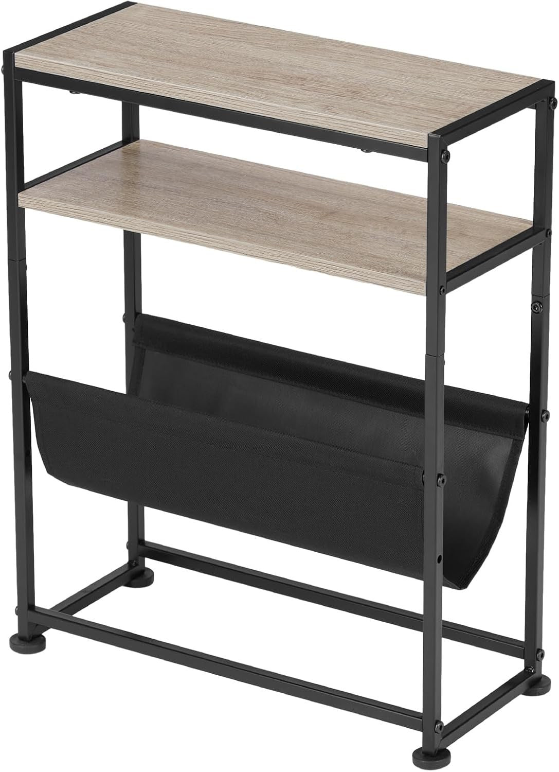 Slim Oak Side Table with Storage – Narrow Sofa End Table + Magazine Rack