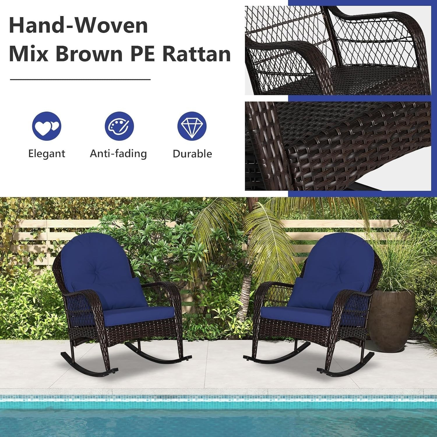 Rattan Garden Rocking Chair Outdoor Patio Seat w/ Cushions & Lumbar