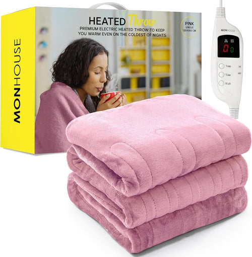 Electric Heated Throw Blanket 130x160cm 9 Heat Levels Timer Washable Pink