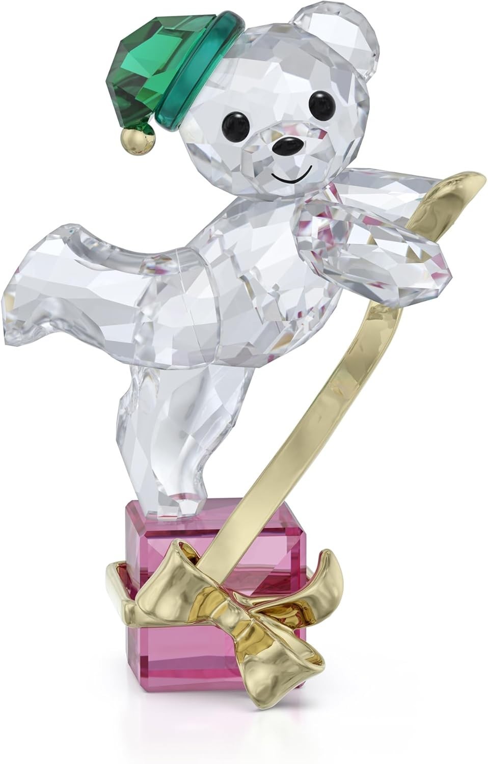 Crystal Holiday Bear 2024 – Faceted Figurine with Pink & Green Accents, Gift