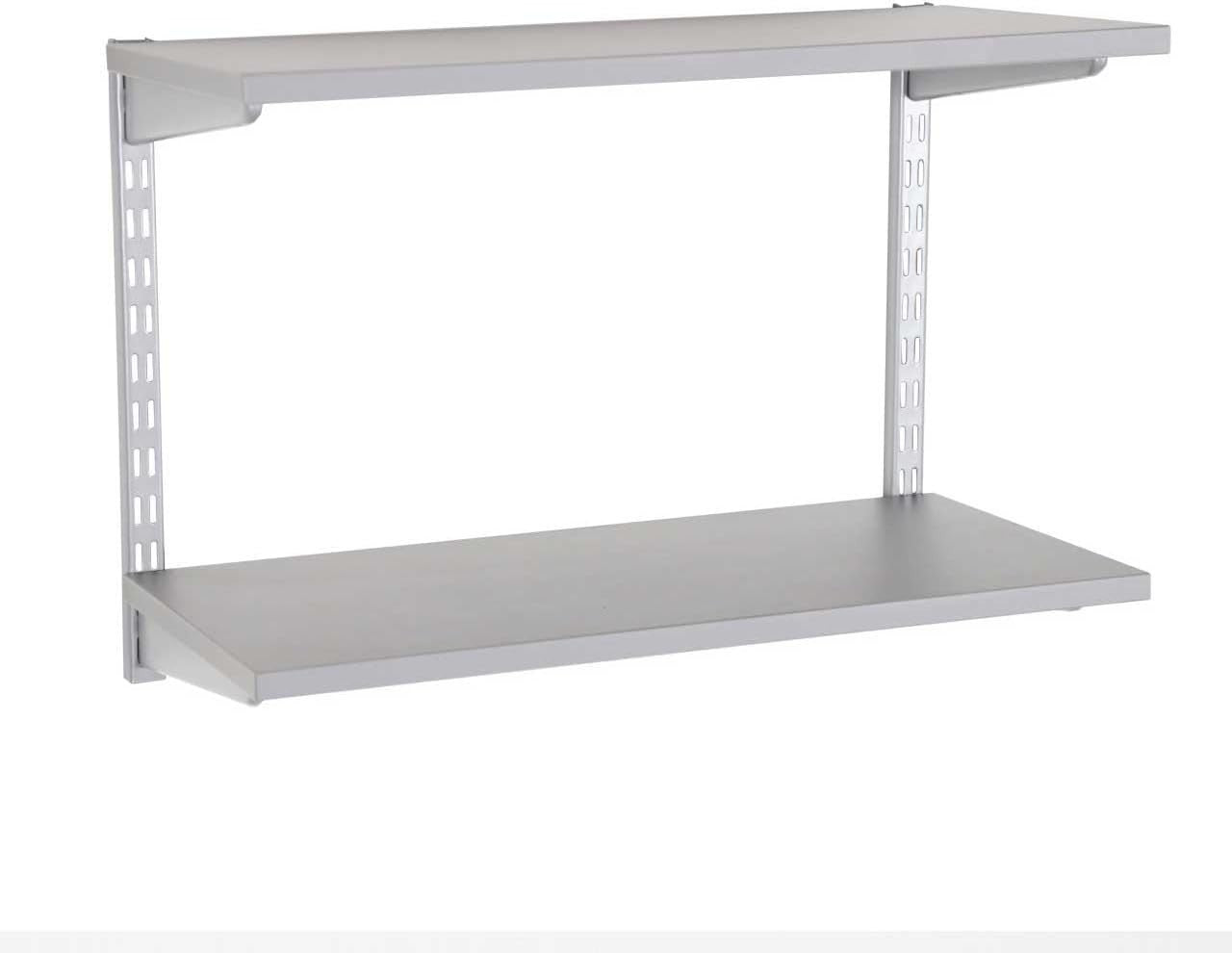 2-Tier Adjustable Floating Wall Shelf Steel & Wood 60x32x43cm Grey