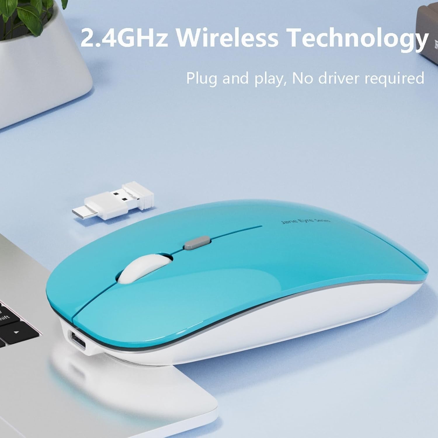 Rechargeable Wireless Mouse Silent Slim 2.4G 1600 DPI Blue