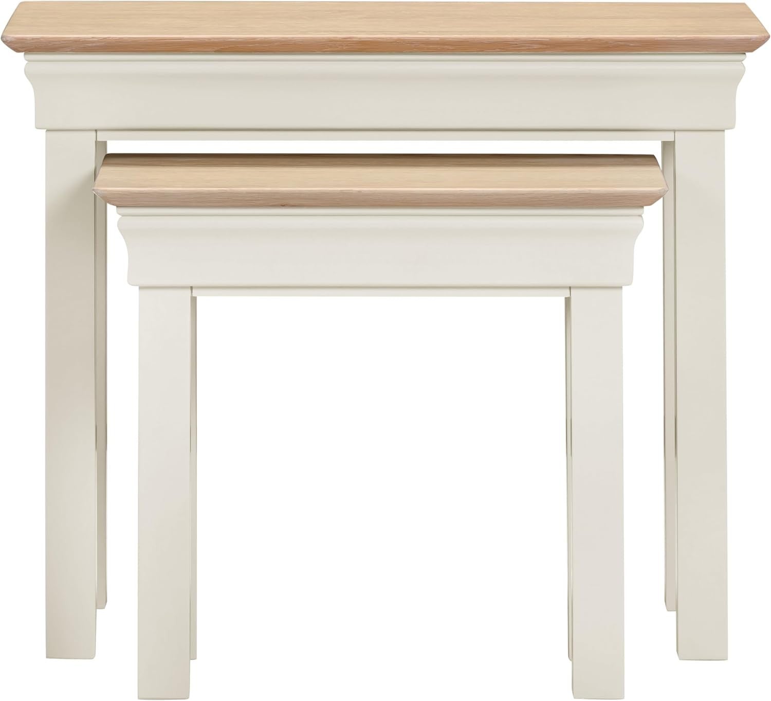 Space Saving Nest of 2 End Tables Ivory Oak Classic Modern Side Coffee