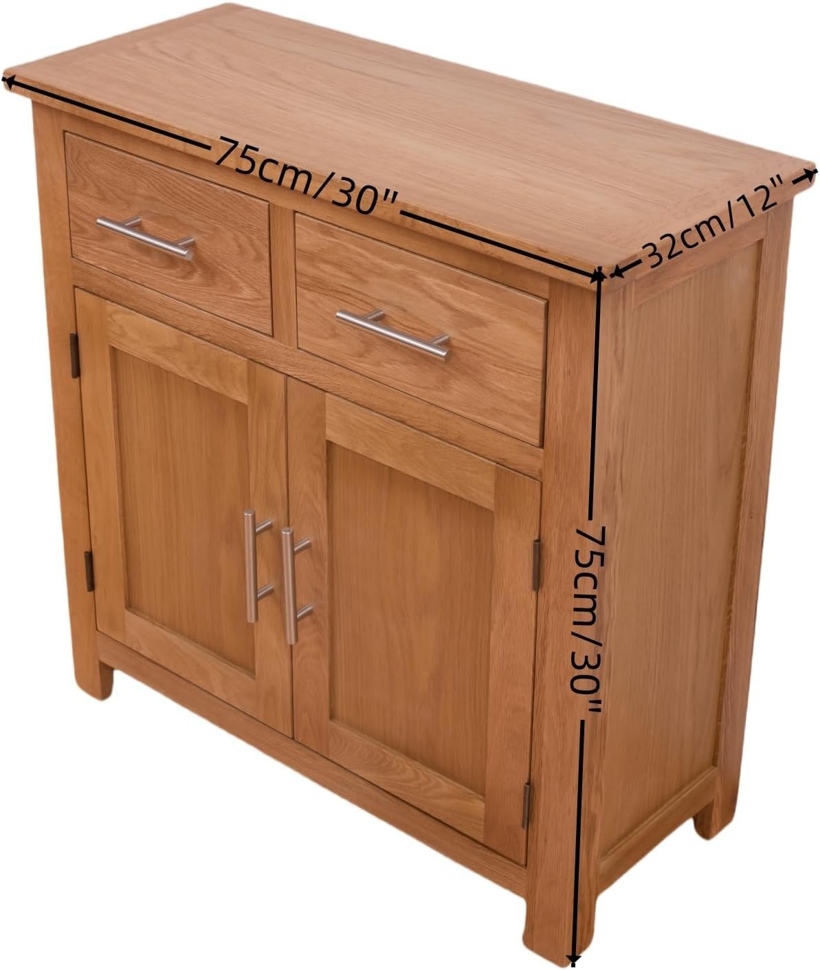 Small Solid  Natural Oak Sideboard Cabinet 2 Door 2 Drawer Hallway Storage Unit