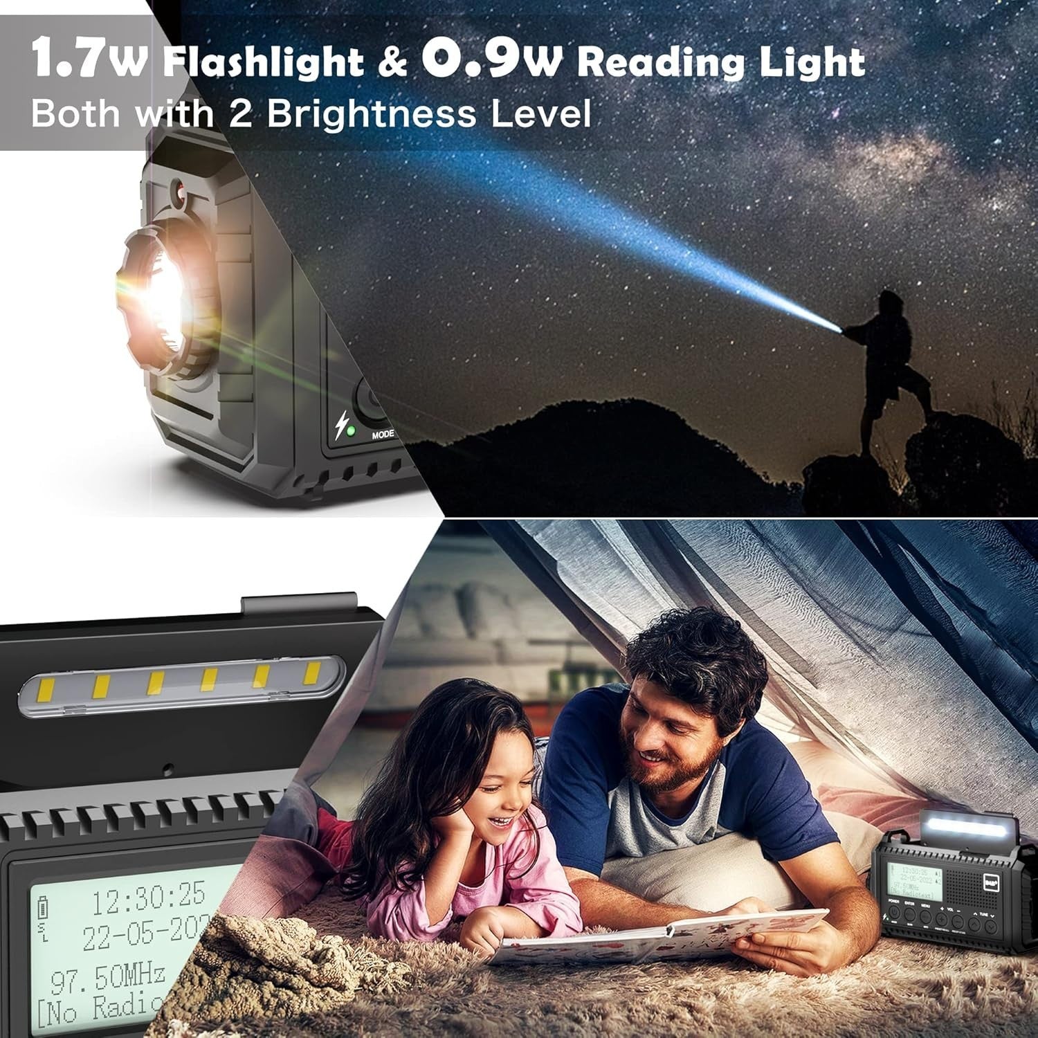 DAB+ Emergency Wind Up Radio Solar 5000mAh USB Charger SOS
