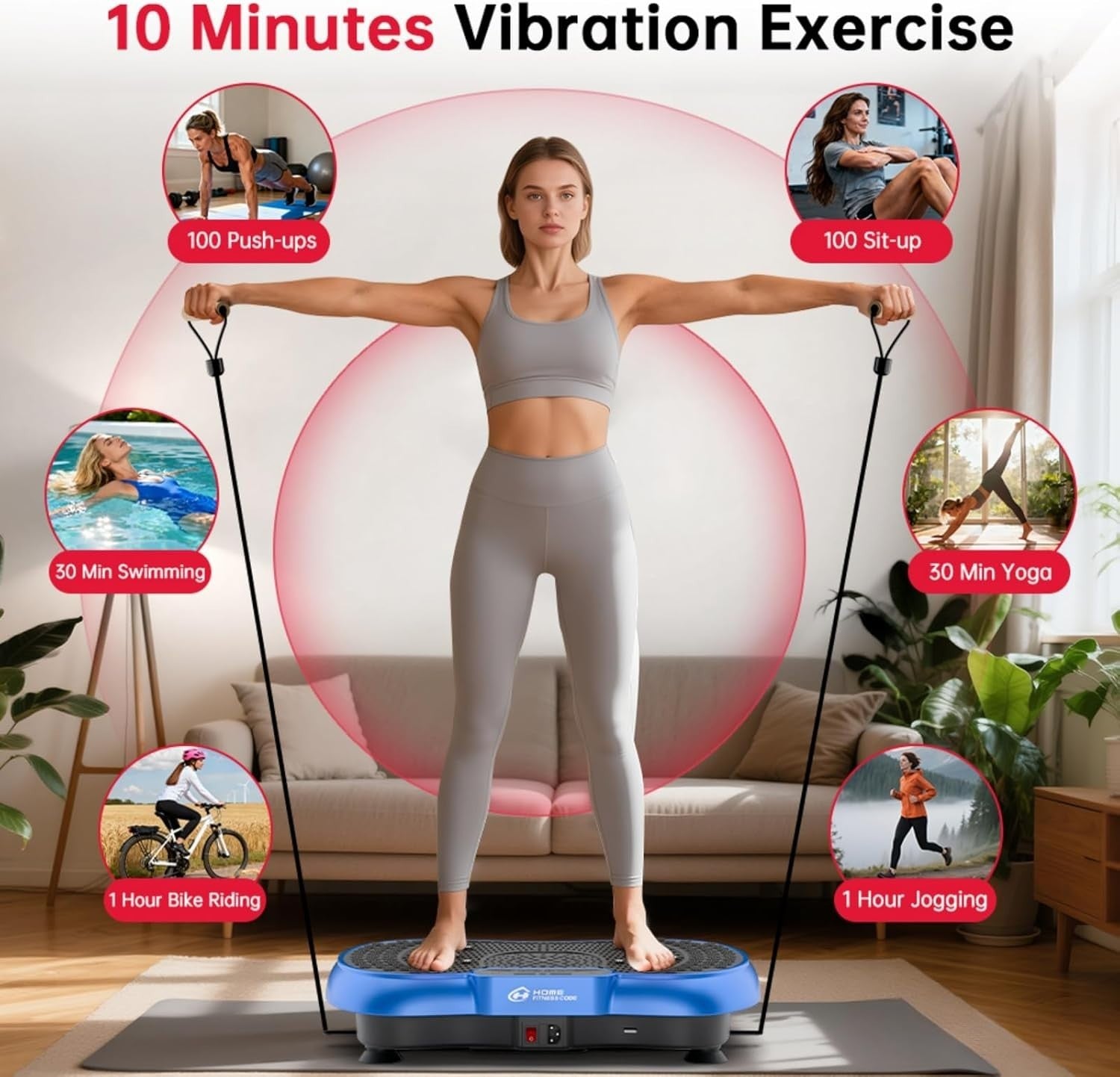 Blue Vibration Plate Exercise Machine 99 Speeds Bluetooth Full Body Toning