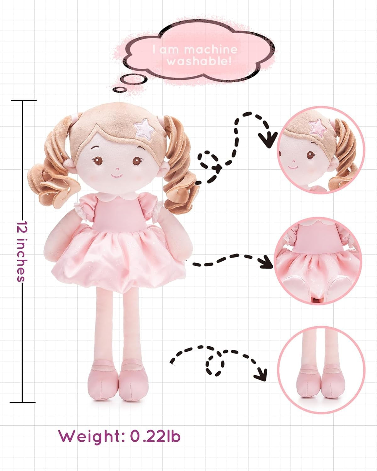12” Soft Baby Doll Plush Rag Doll First Doll Toddler Gift