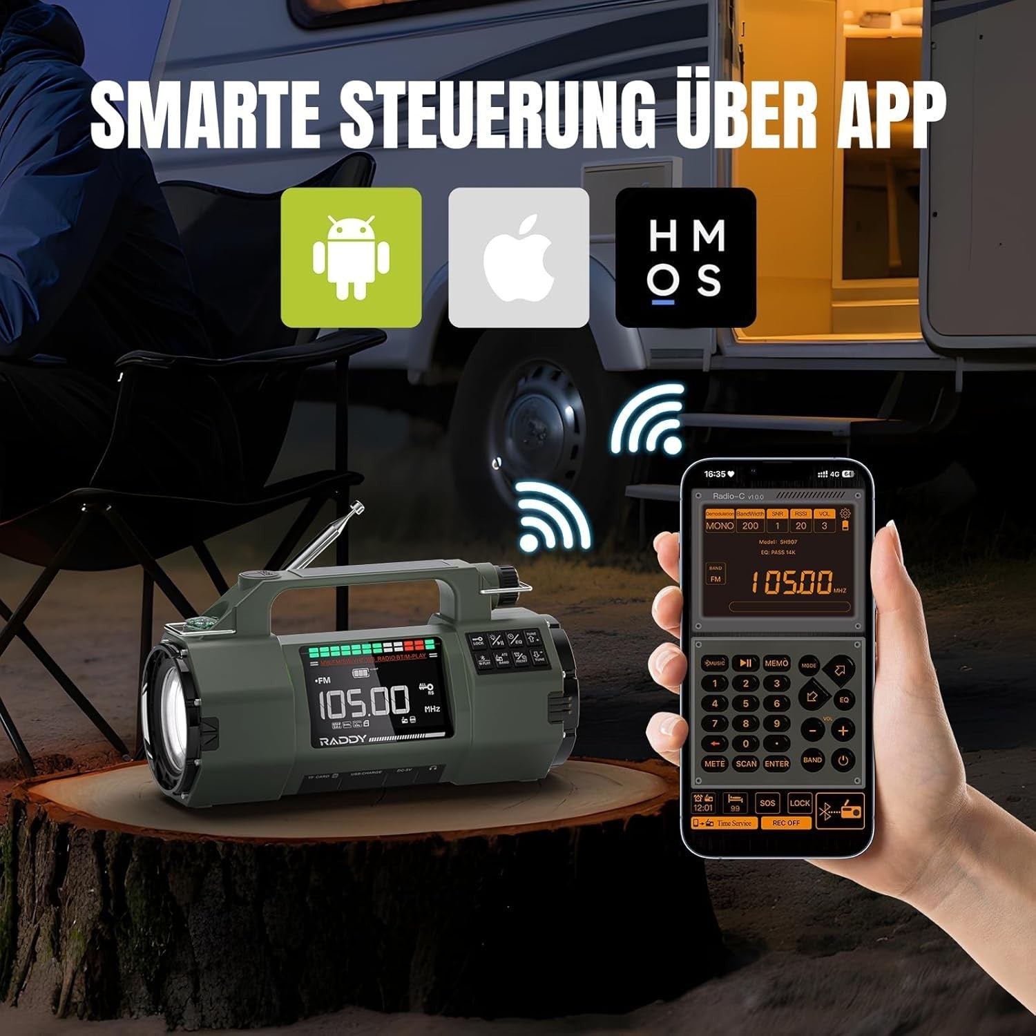 Emergency Radio with APP Control, Hand Crank, Solar, AM/FM/SW/VHF