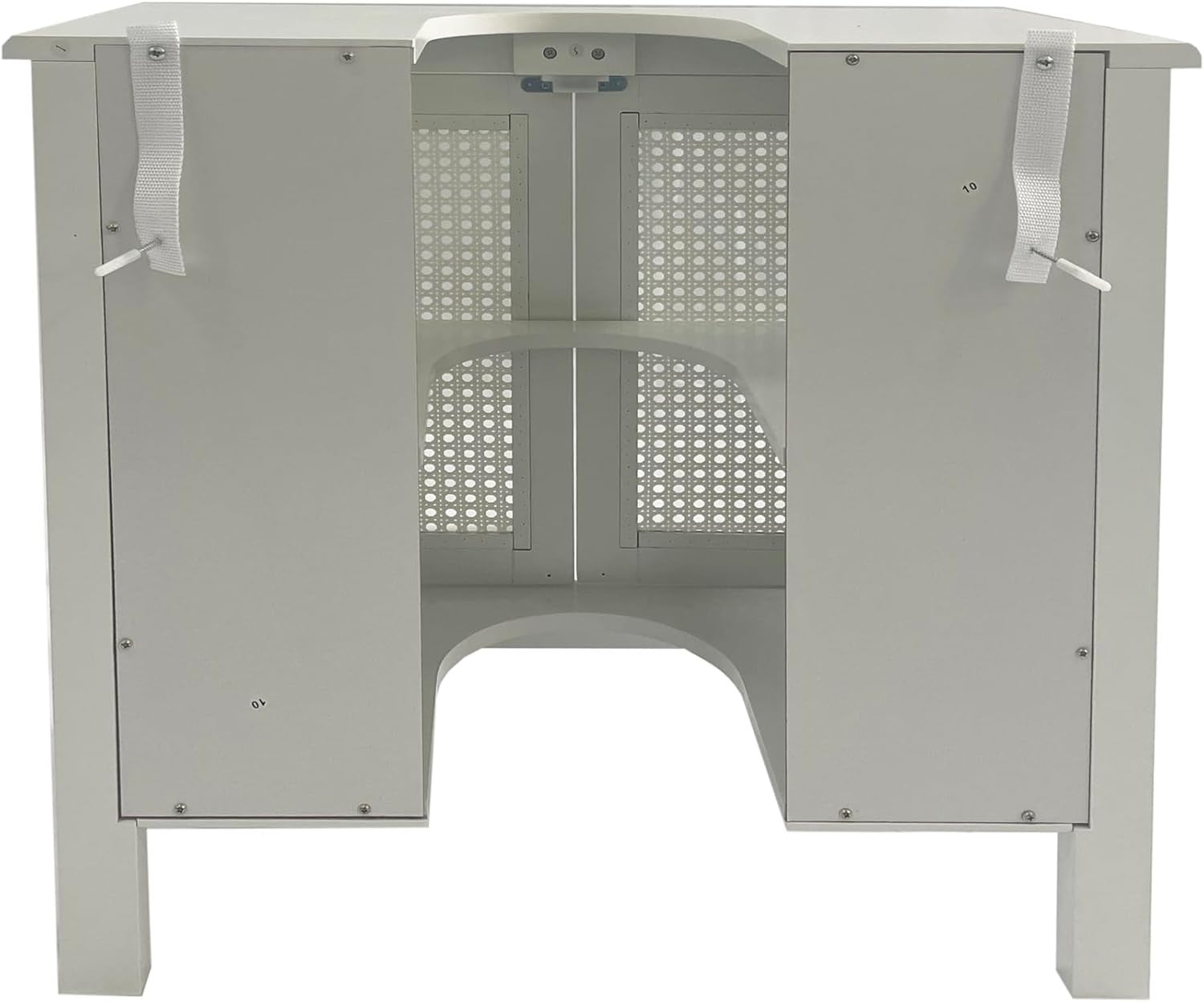 White Under Sink Bathroom Cabinet with Cane Doors & Adjustable Storage Shelf