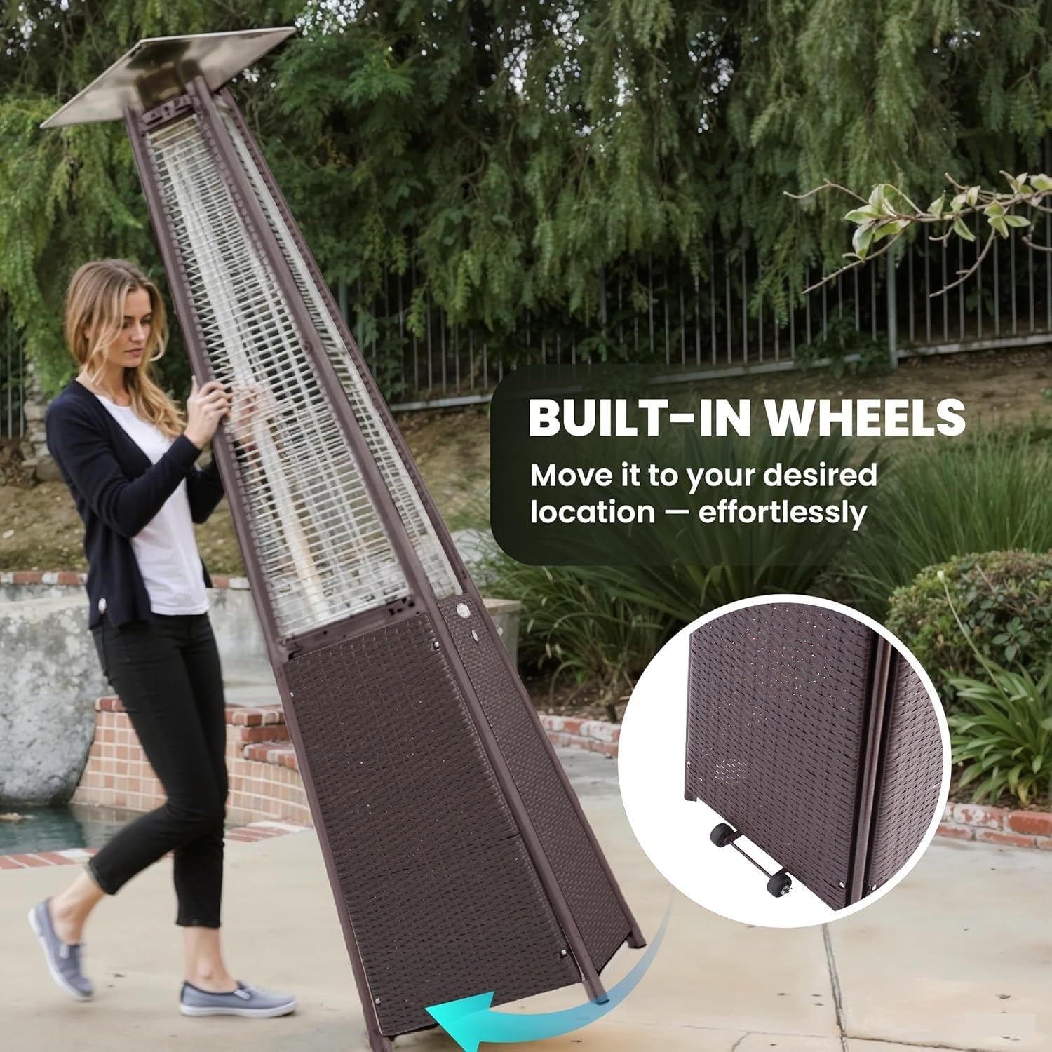 Outdoor Gas Patio Heater Pyramid 13kW Rattan Design Waterproof Cover