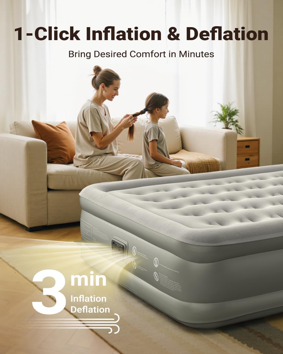 King Inflatable Air Mattress with Built-in Pump & Waterproof Top