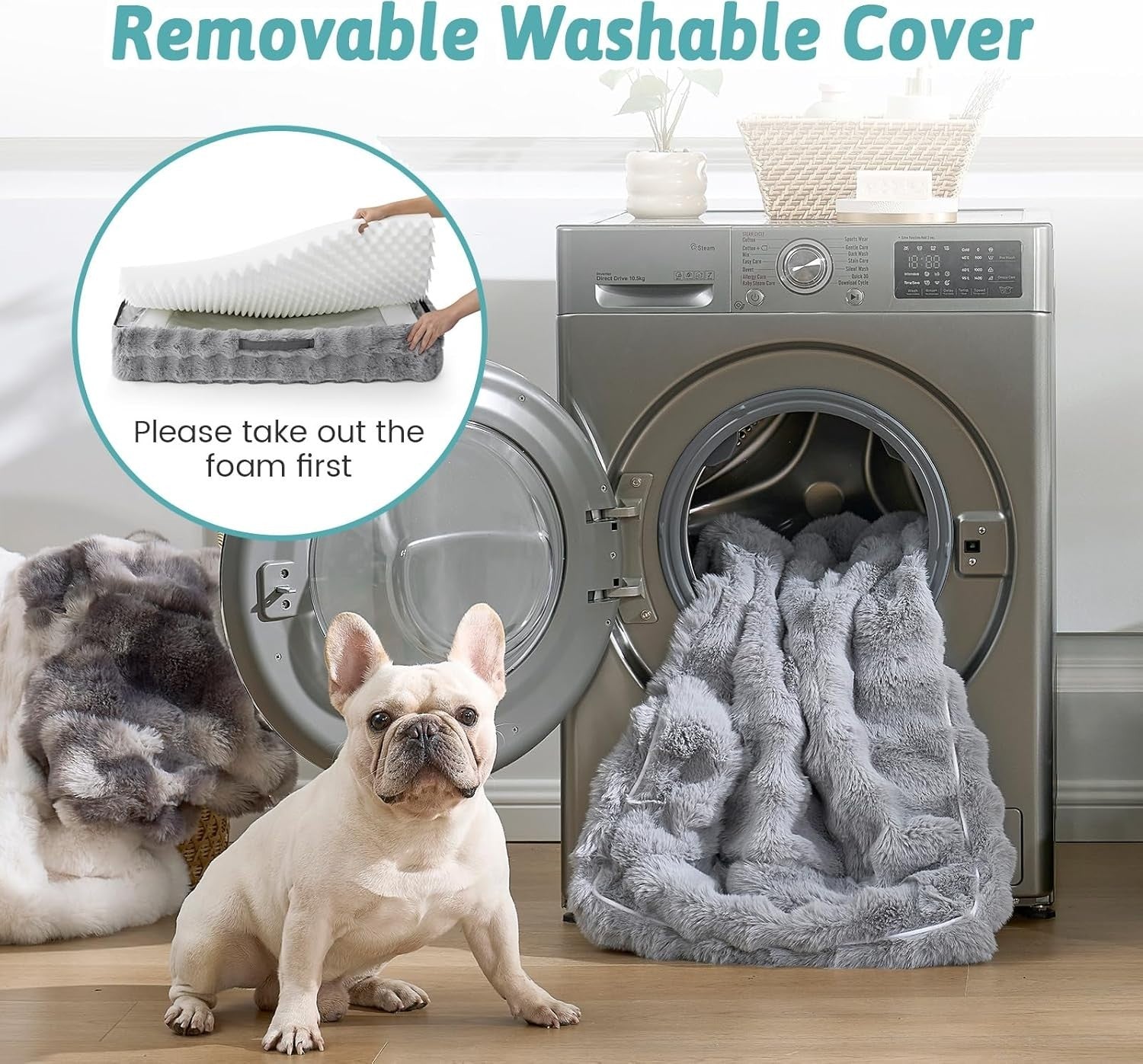 Orthopedic Dog Bed XXL 48x35x8 Faux Fur Bolster Washable
