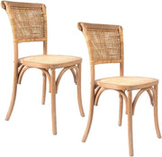 Solid Wood Dining Chairs Set of 2 Rattan Back Rustic Kitchen Table Seating