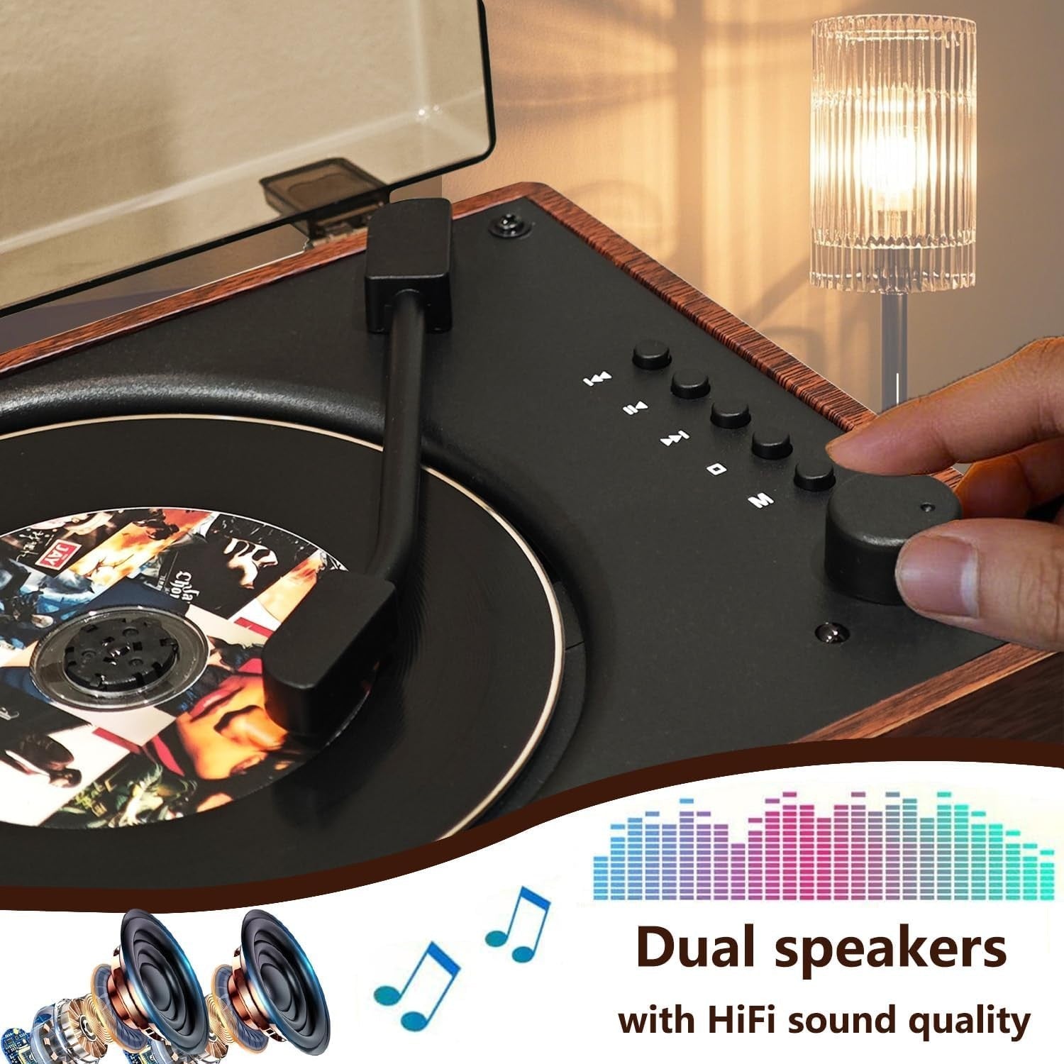 Retro Bluetooth CD Player HiFi Speakers USB AUX Type C Remote Walnut