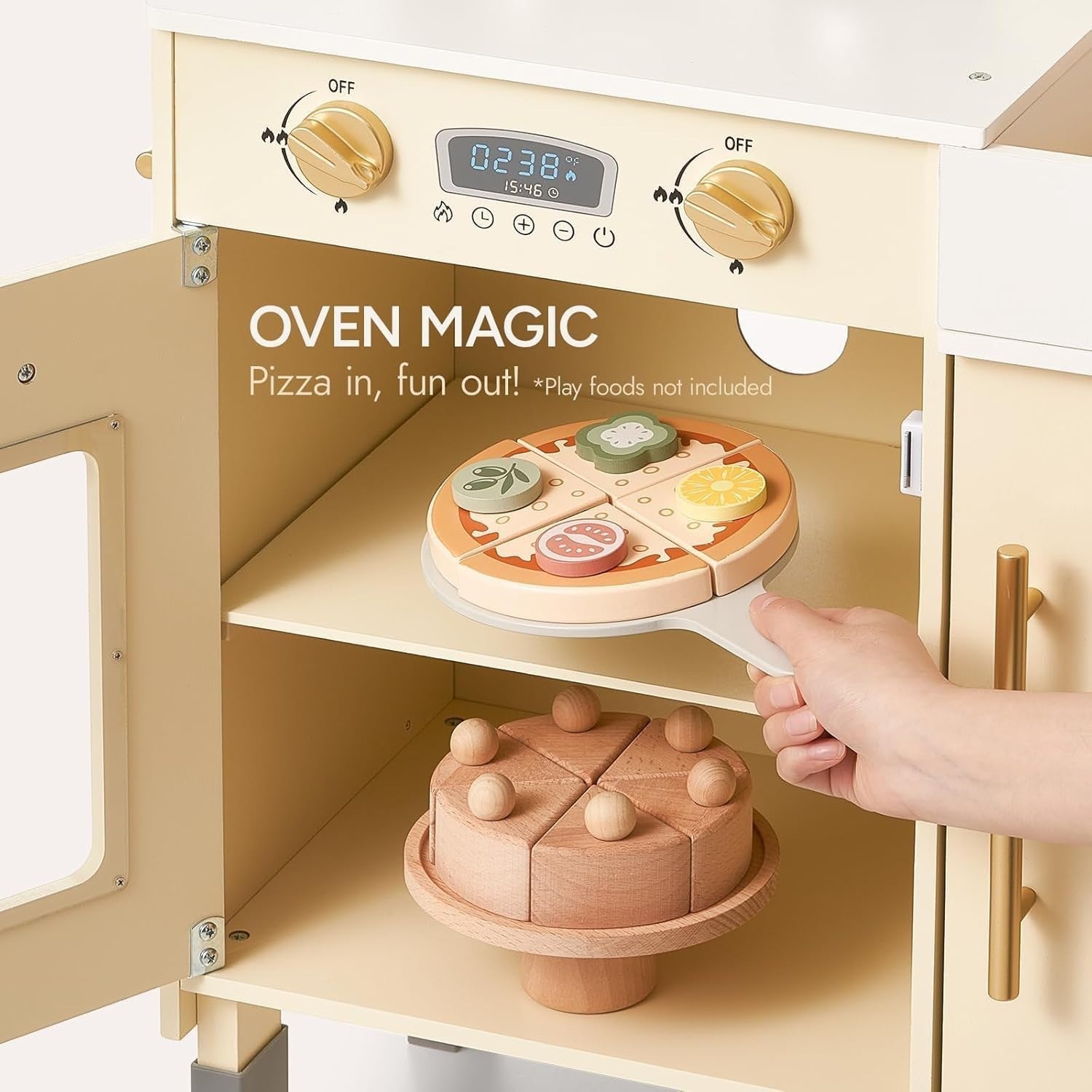 Wooden Kids Play Kitchen w/ Ice Maker Microwave Oven Accessories