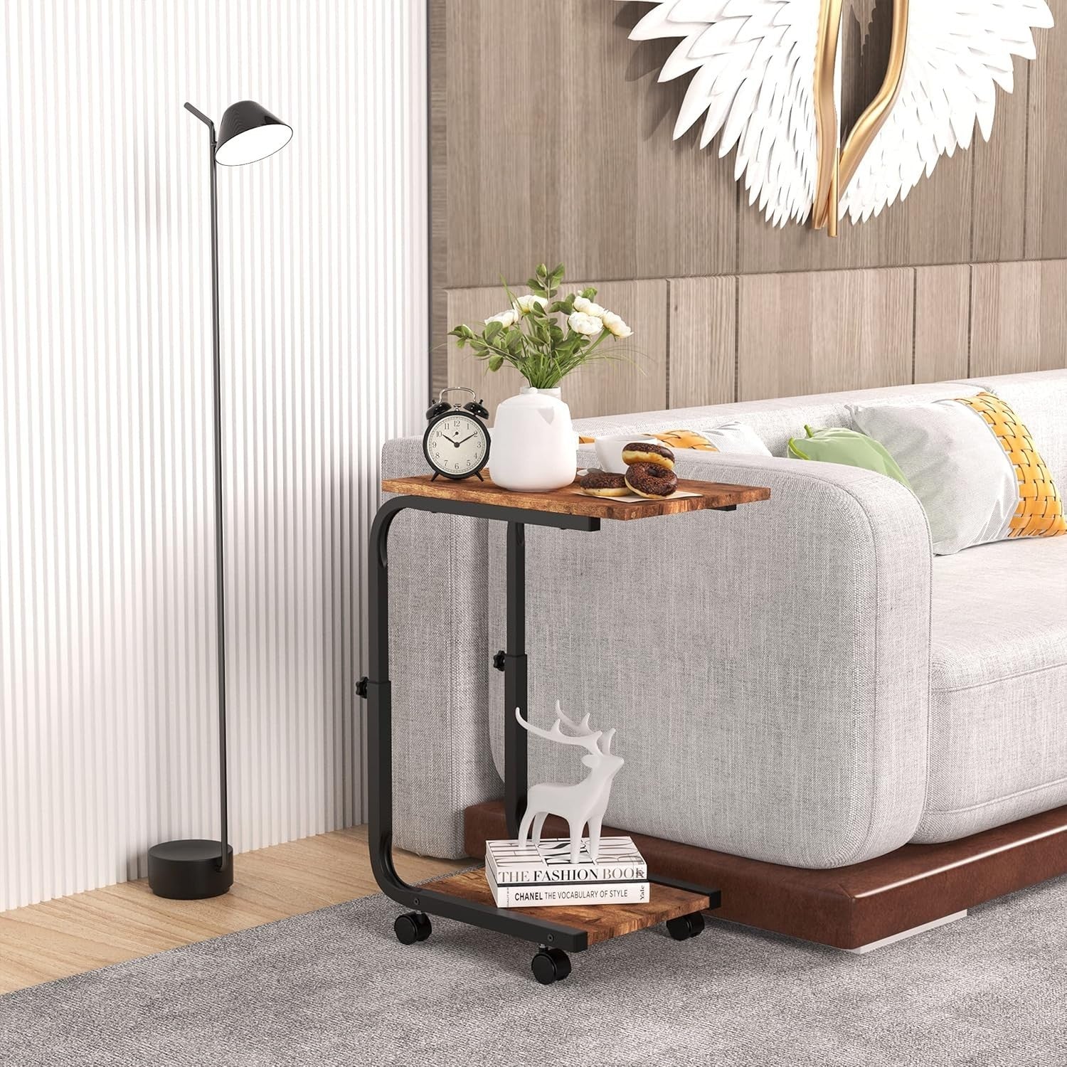 Height Adjustable Side Table – 45x30x66cm End/Bedside Table Rustic Brown