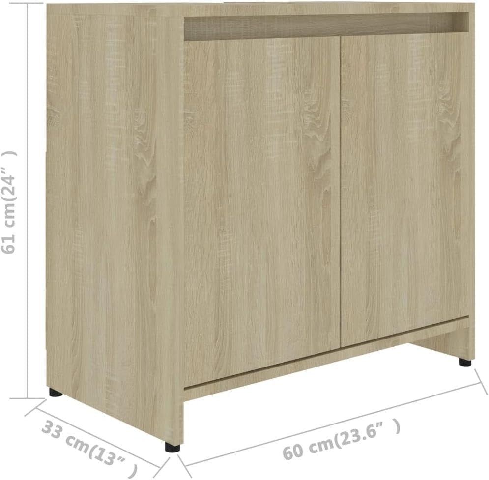 Modern Brown Under Sink Bathroom Cabinet – 2 Door Storage Unit 60x61cm