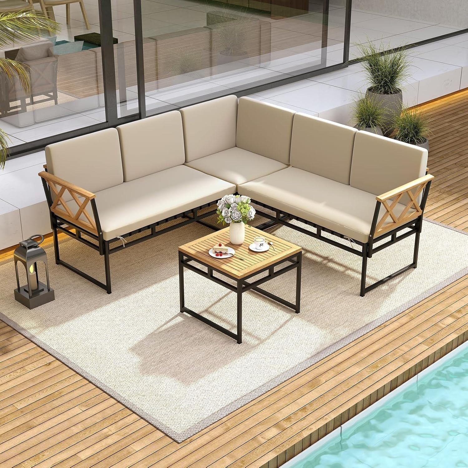 5 Seater Garden Corner Sofa Set w/ Coffee Table Patio Outdoor Furniture