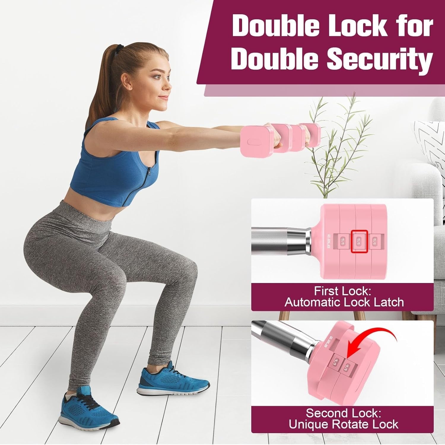 22LB Adjustable Dumbbells Pair 4-Level Anti-Roll Double Lock Home Gym