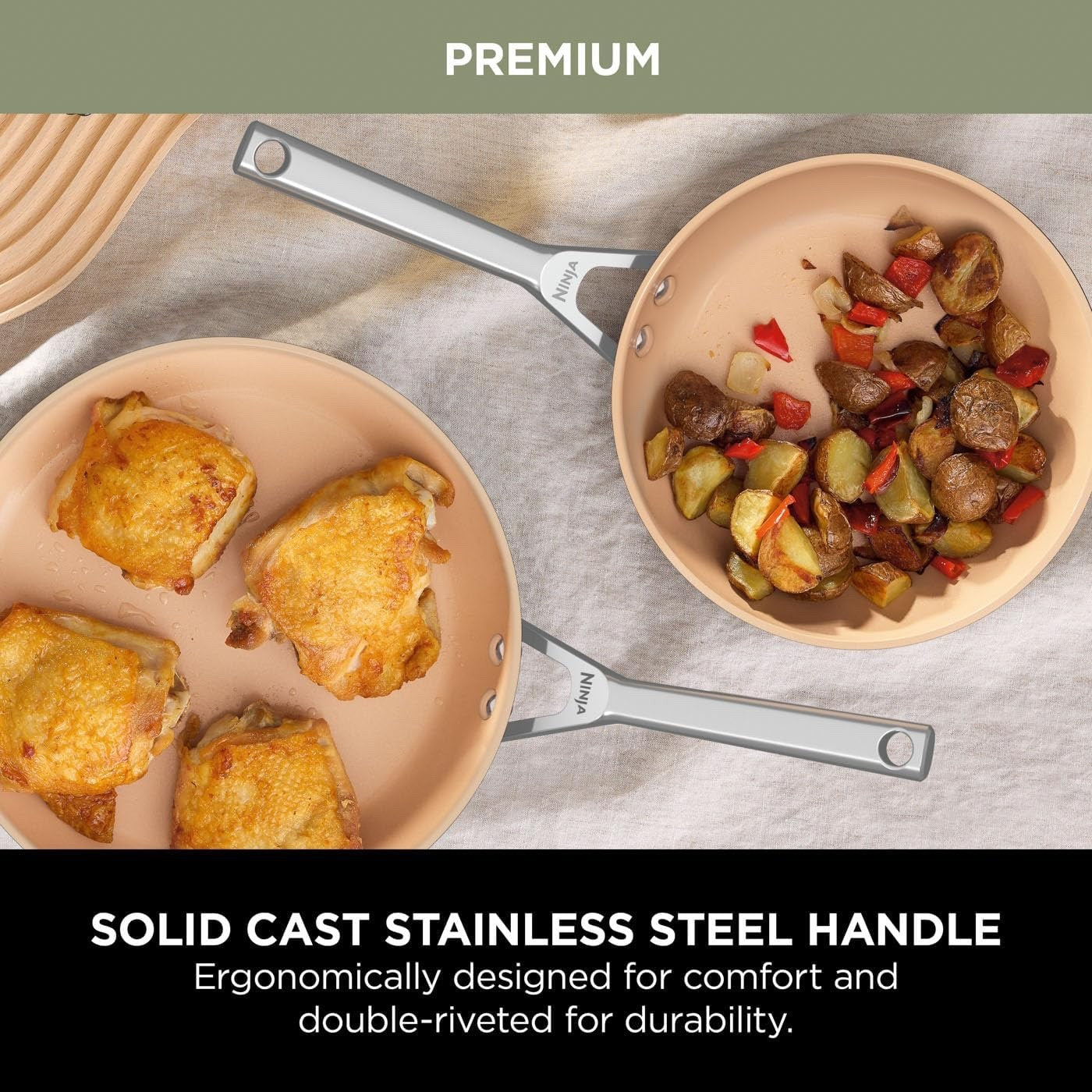 5Pcs Ceramic Terracotta & Grey Non Stick Frying Pans Saucepan Cookware Set