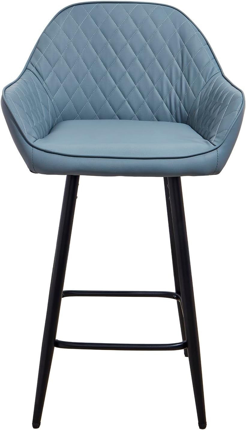 Blue Faux Leather Bar Stools Set of 2 | Modern Kitchen & Counter Chairs