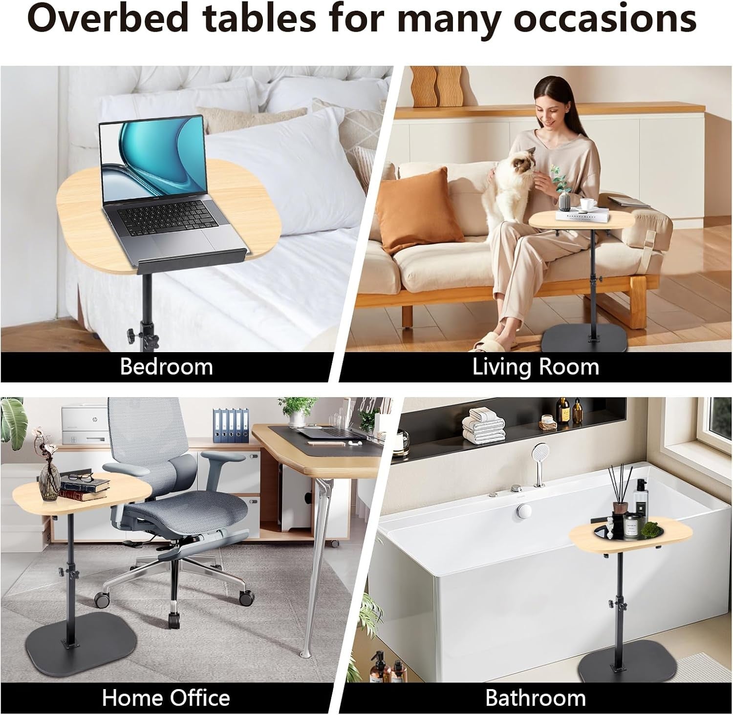 Wood Effect Sofa Laptop Side Table Adjustable Height Tilt Top C Shape Desk