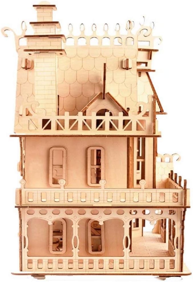 3D Wooden Fantasy Villa Puzzle Kit - DIY Miniature Model, Paintable