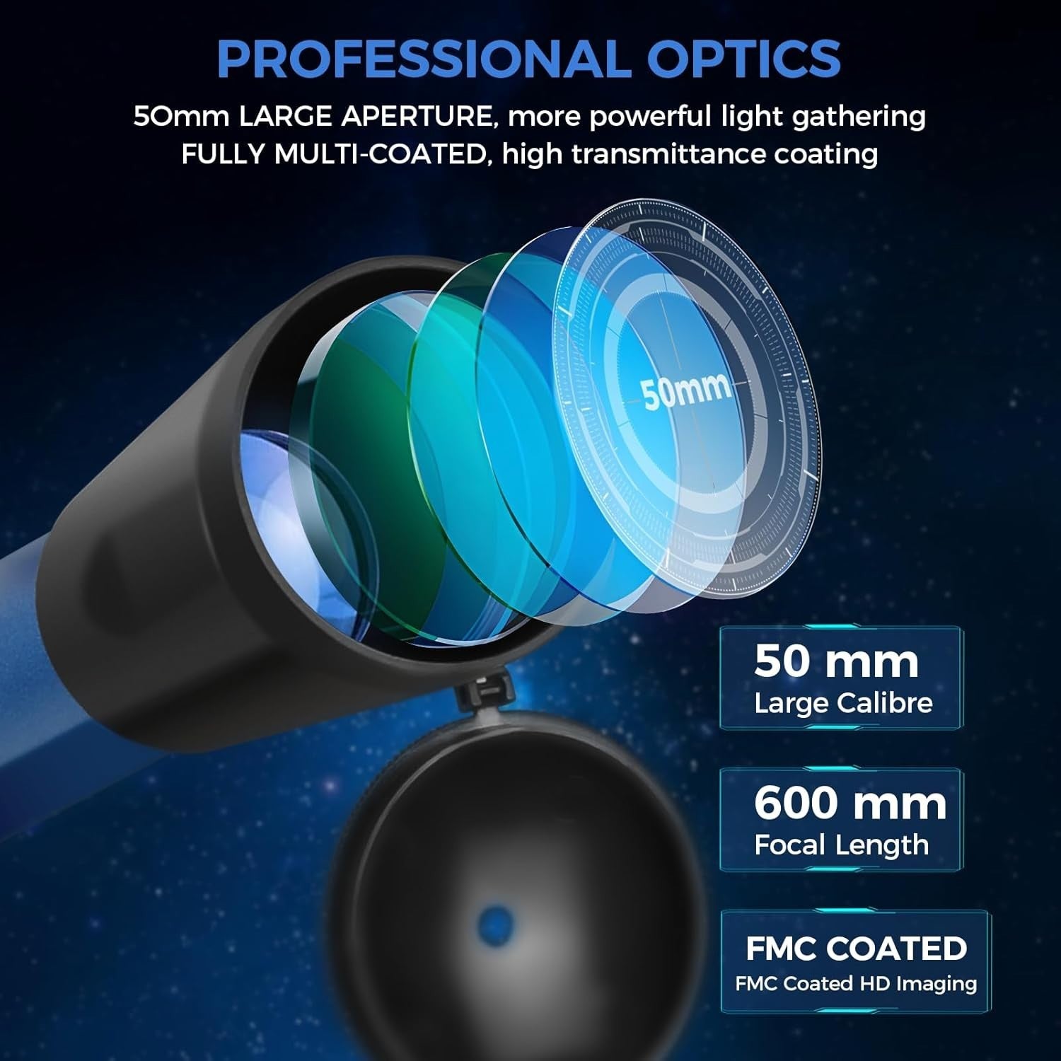 Telescope for Kids Beginners 50mm Aperture Multi-Coated Red Dot Finder