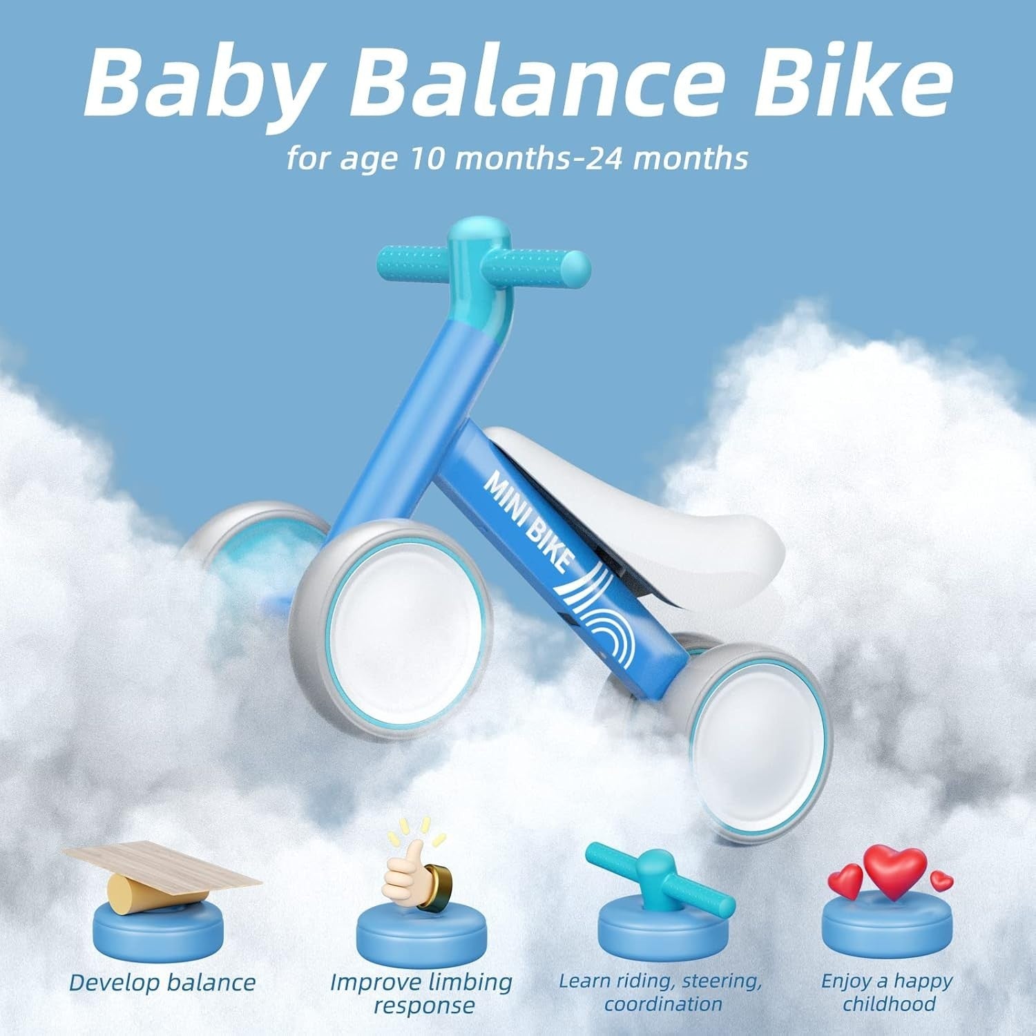 Baby Balance Bike Toddler Walker Ride On Toy 10-24 Months Blue