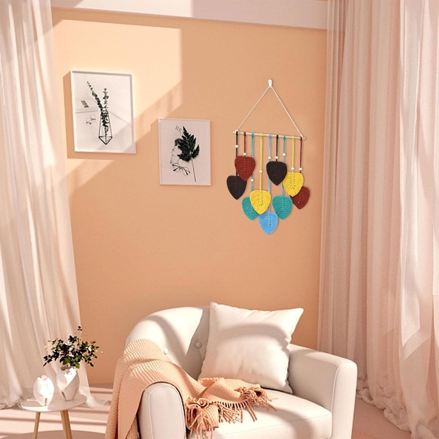 Colourful Boho Macrame Leaf Wall Hanging 40x80cm Cotton Tapestry