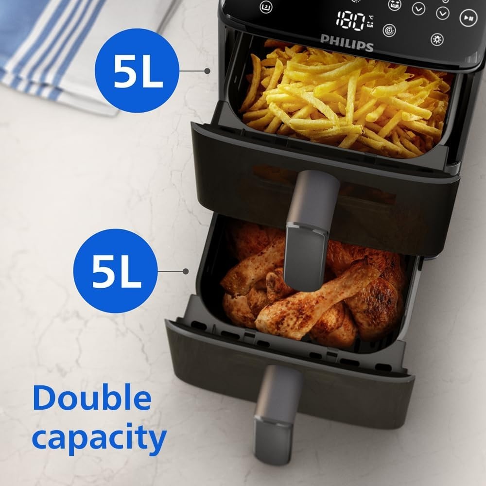 10L Dual Basket Air Fryer Stacked Sync Finish RapidAir Easy View Window
