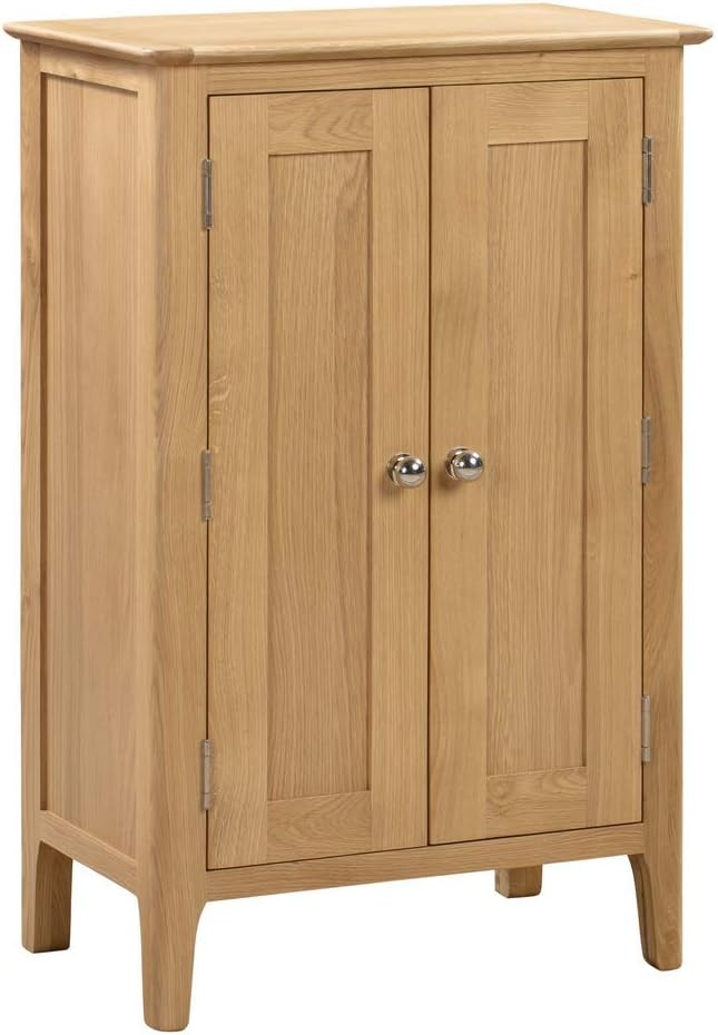 Solid Oak Shoe Storage Cabinet with Double Doors 94cm Hallway Cupboard Unit