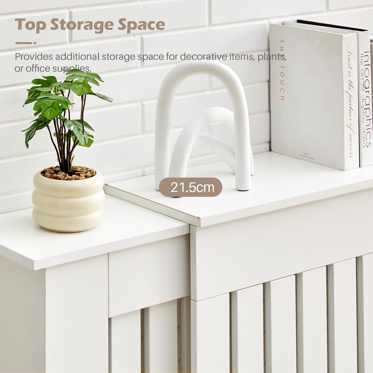 Adjustable White Radiator Cover Extendable Vertical Slat Cabinet