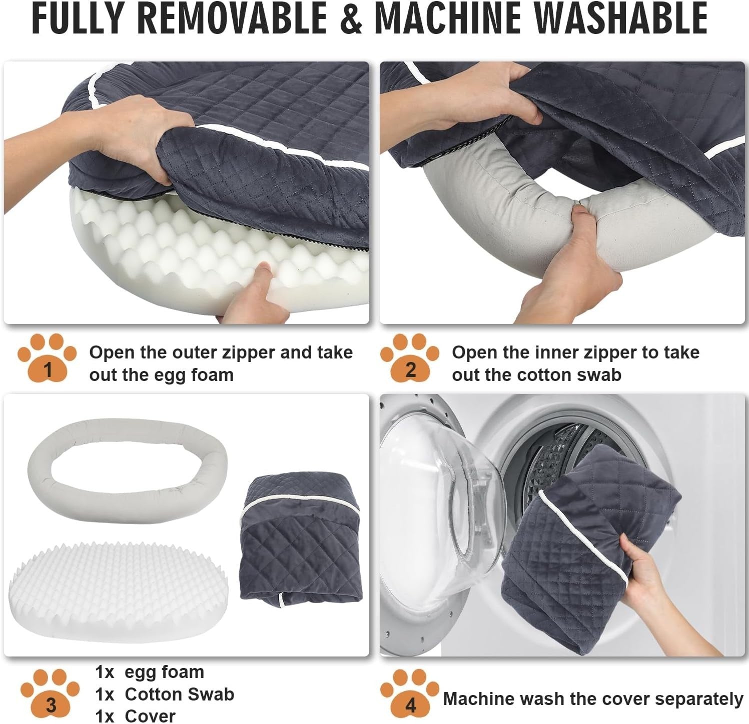 Gray Orthopedic Dog Bed 90x70cm Washable Sofa