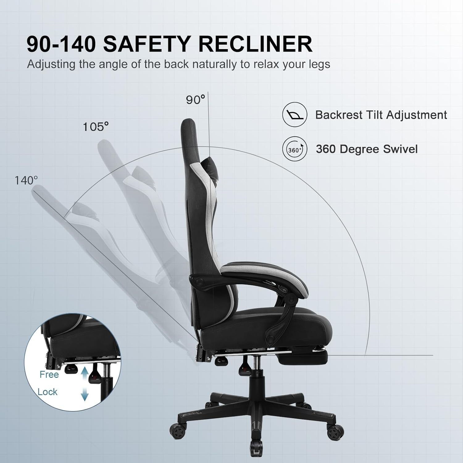 Gaming Chair PC Racing Seat Suede Fabric Tall Adult Recliner Office Desk Swivel