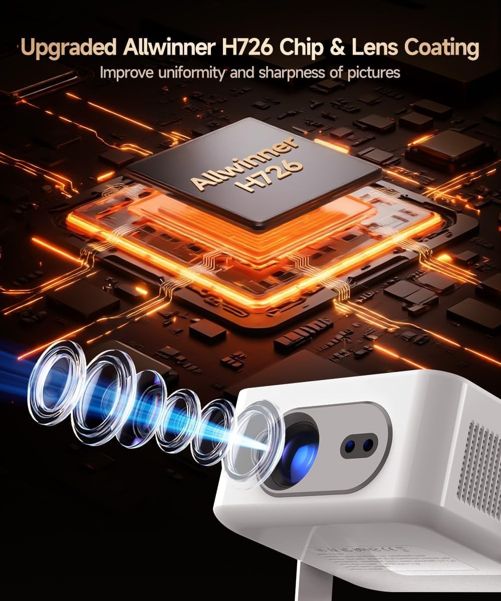 Android 14 WiFi 6 Smart Mini Projector 4K Support Auto Focus Portable