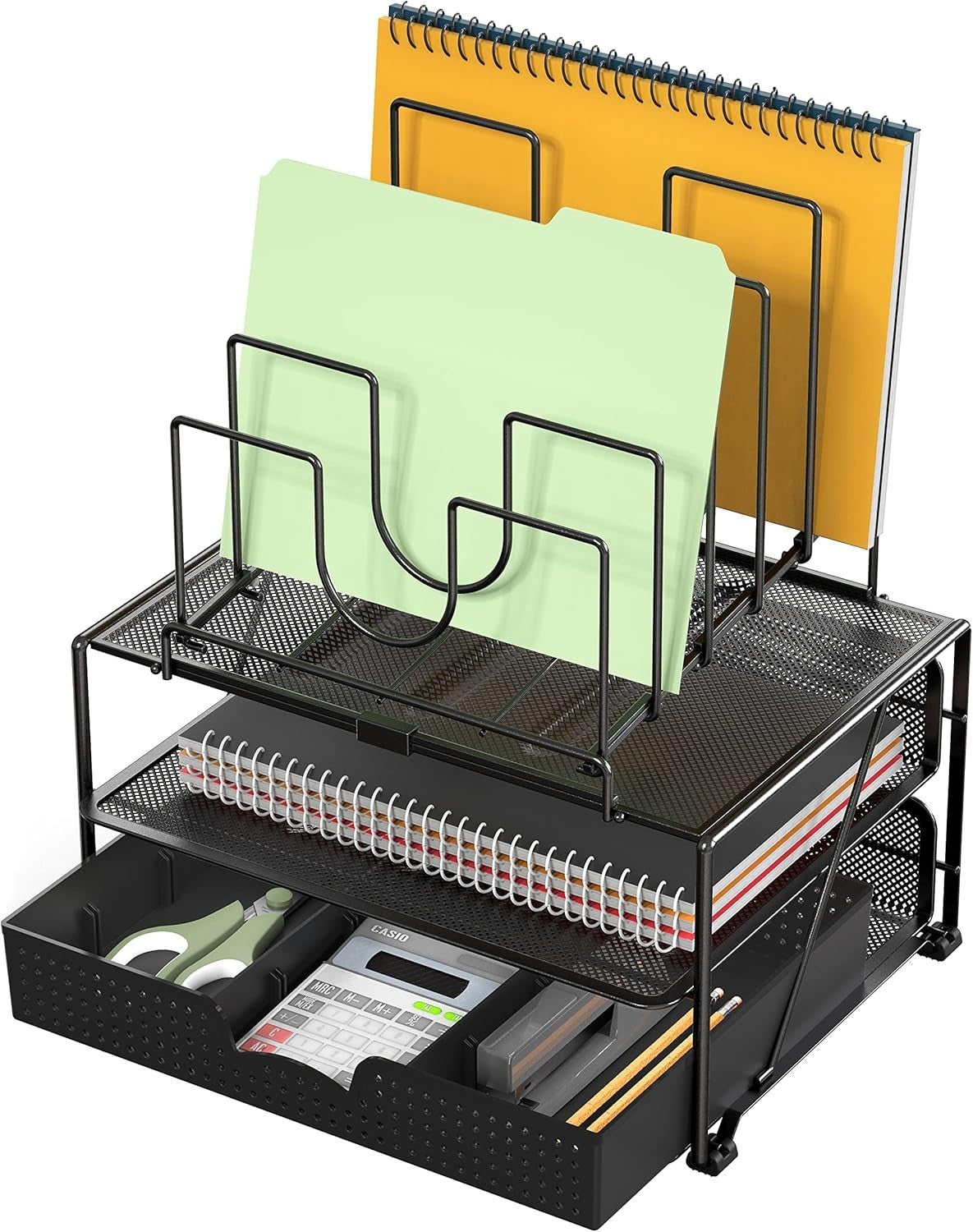 Desk Organiser with 5 Stackable Trays & Double File Holder – Black