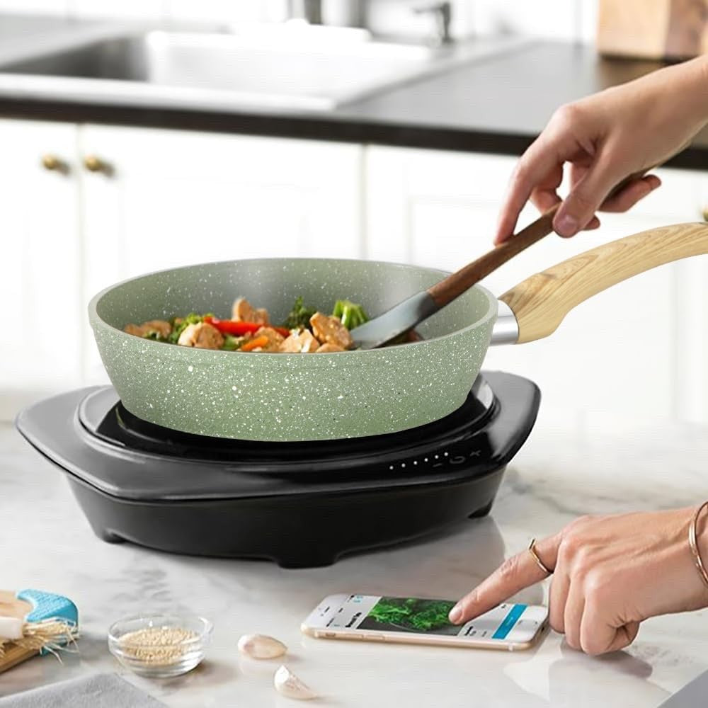 12pc Green Non Stick Cookware Set Induction Ready Pots Pans with Lids & Utensils