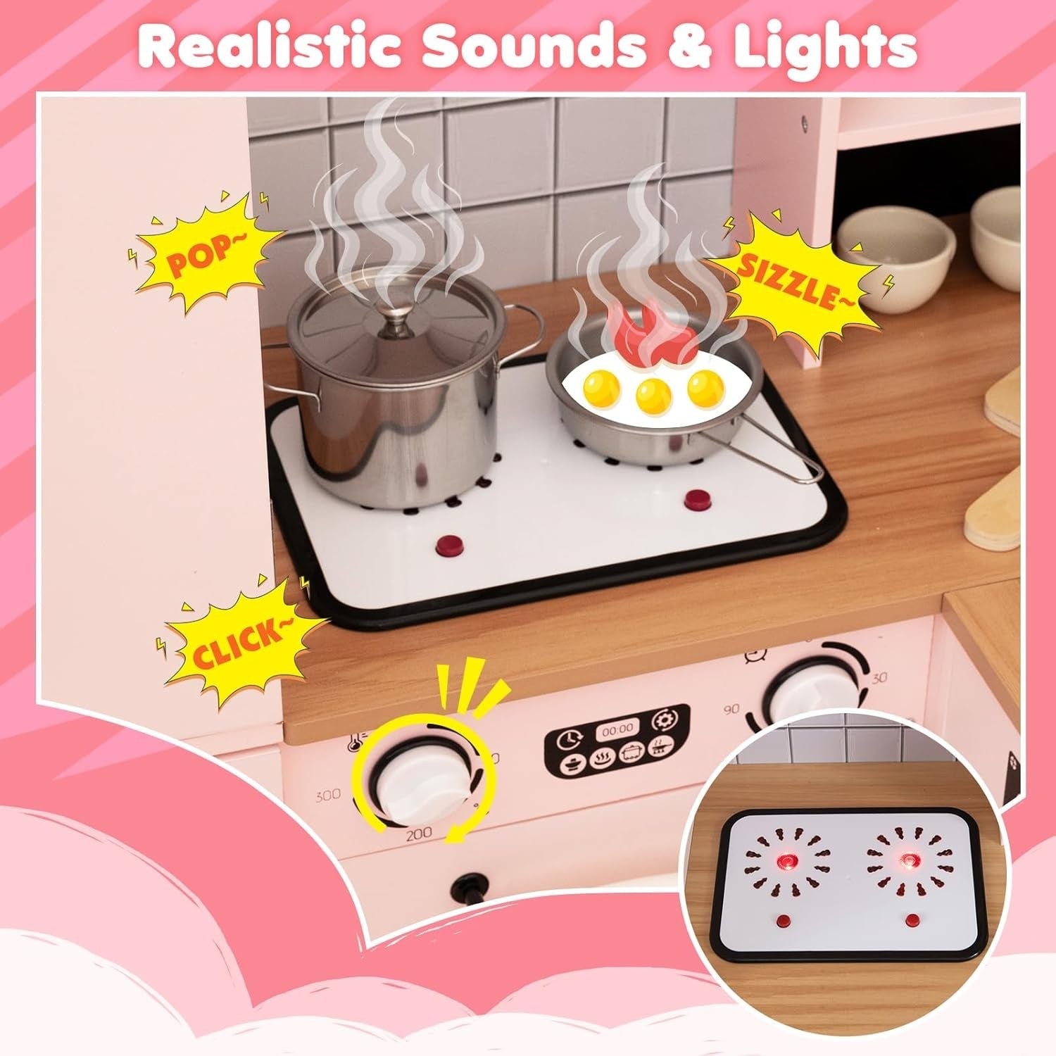 Corner Kids Play Kitchen Pink w/ Fridge Washer Coffee Maker Set
