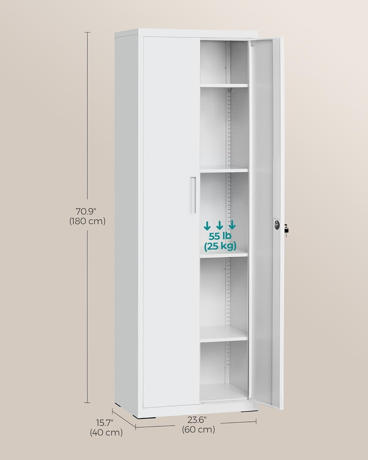 Metal Lockable Storage Cabinet 5 Shelf Steel Cupboard for Office Garage