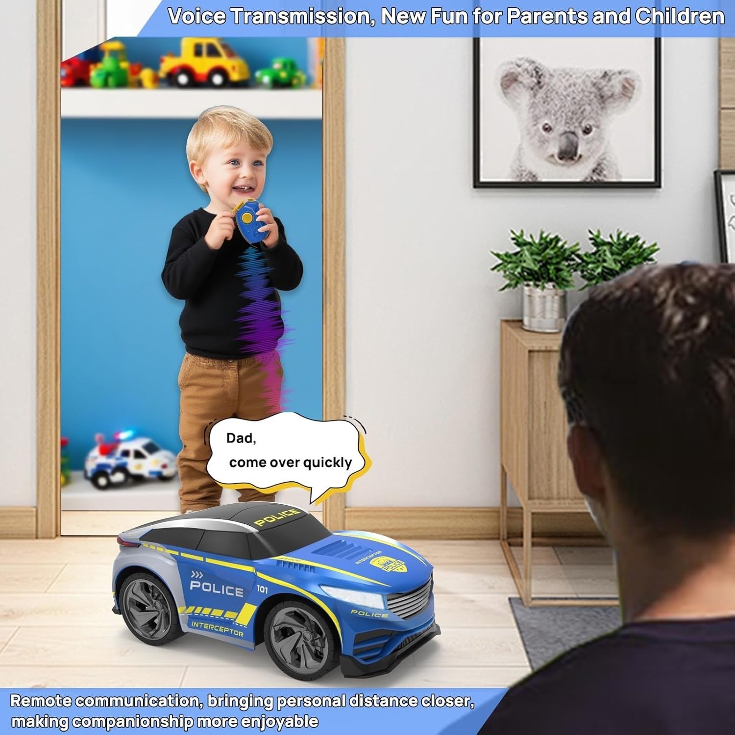 Kids RC Police Car Rechargeable Toy 2.4GHz w/ Voice Changer Lights & Siren