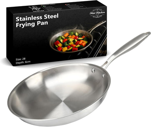 3-Ply Stainless Steel Frying Pan 28cm Cooking Pan Induction Oven Dishwasher Safe